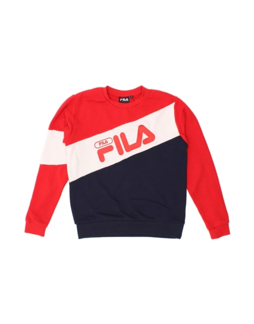 Vintage Fila Oversized Sweatshirt Jumper UK 6 XS In Multicoloured Colourblock