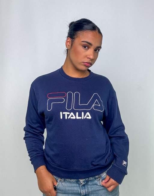 Vintage Fila S Sweatshirt Jacket Navy Blue