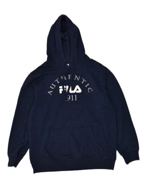 Vintage Fila Size 2XL Graphic Hoodie Jumper in Navy Blue - view 1