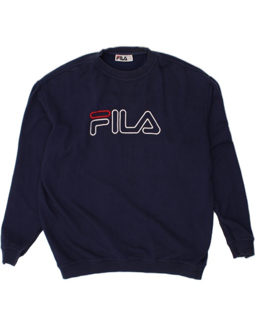Vintage Fila Size 2XL Graphic Sweatshirt Jumper in Navy Blue