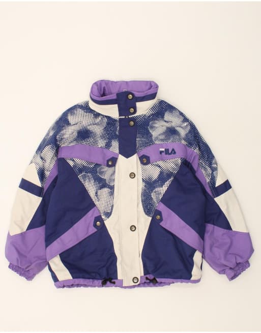 Vintage Fila Size L Colourblock Hooded Ski Jacket in Purple