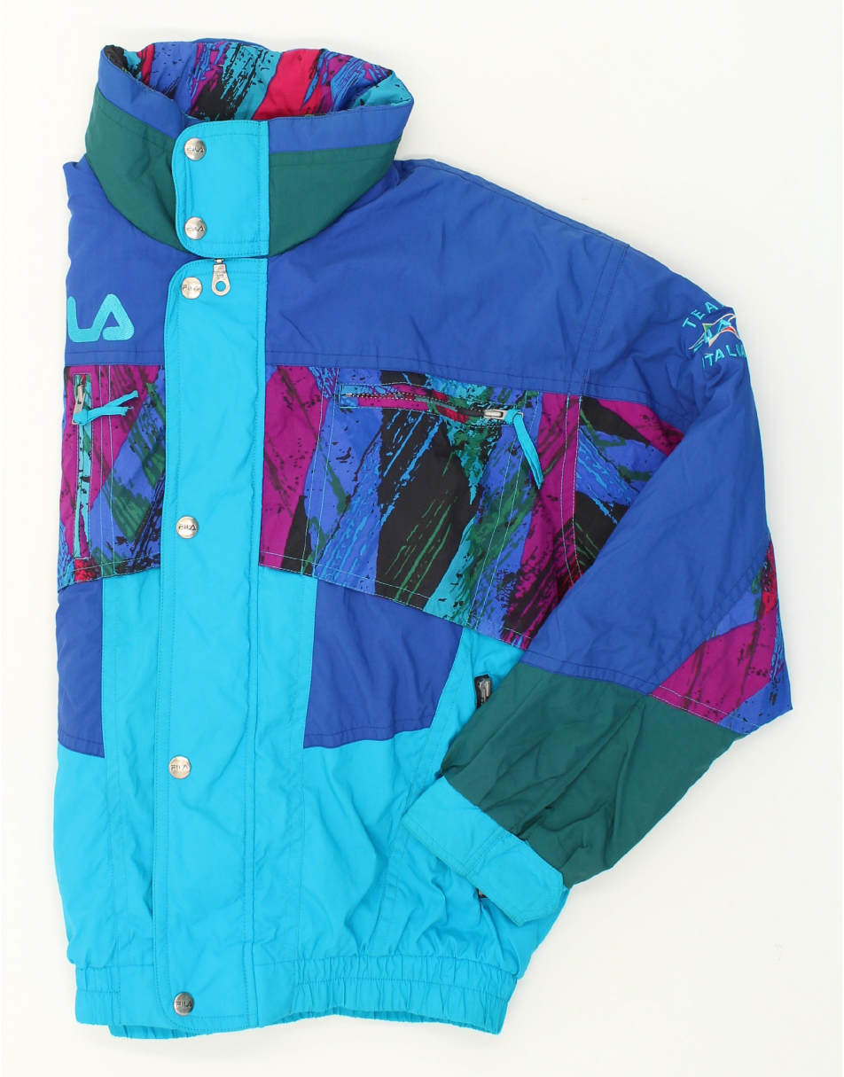 Vintage Fila Size L Colourblock Hooded Windbreaker Jacket in Blue 1