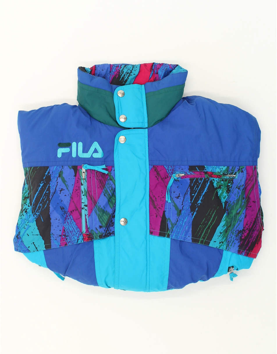 Vintage Fila Size L Colourblock Hooded Windbreaker Jacket in Blue 2