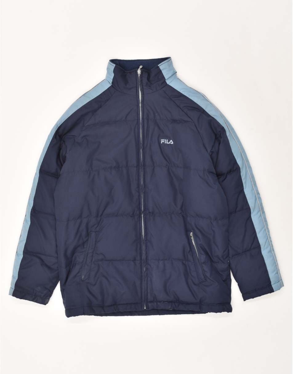 Vintage Fila Size L Colourblock Padded Jacket in Blue