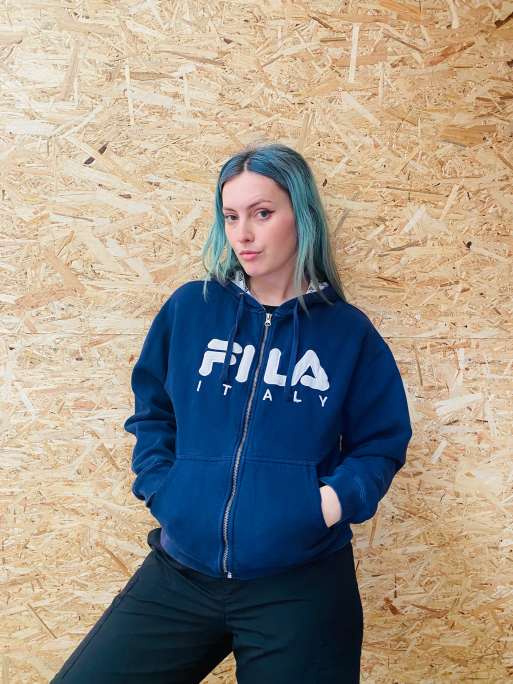 Vintage FIla Size L embroidered full zip hoodie in blue