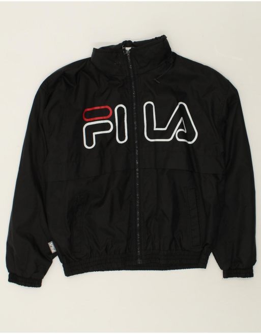 Vintage Negras fila Size L Graphic Hooded Bomber Jacket in Black