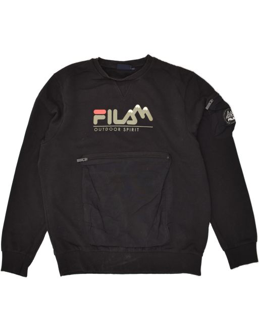 Vintage Fila Size L Graphic Sweatshirt Jumper in Black Classic FILA logo detail RcjShops