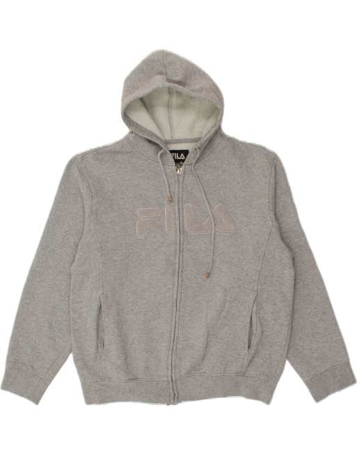 Vintage Fila Size L Graphic Zip Hoodie Sweater in Grey