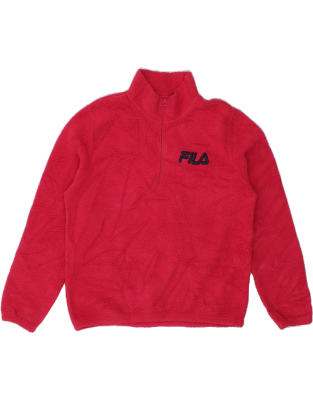 Vintage Fila Size L Graphic Zip Neck Fleece Jumper in Pink