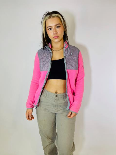 Vintage FIla Size L Y2K teddy bear fleece festival rave jacket in pink - view 1