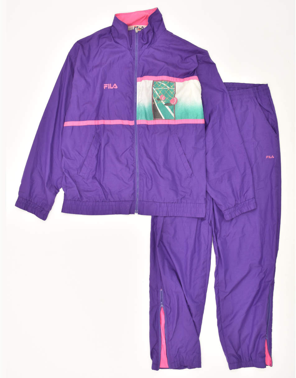 Vintage Fila Size M Colourblock Full Tracksuit in Purple