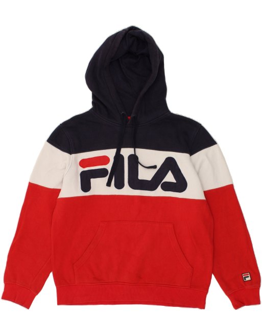 Vintage Fila Size M Colourblock Graphic Hoodie Jumper in Multicoloured