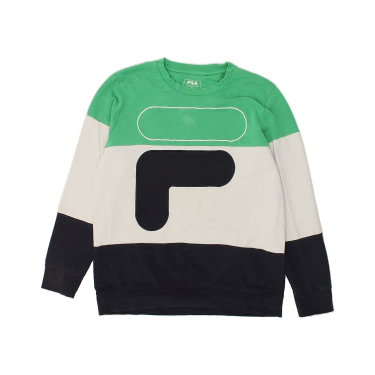 Vintage bianco fila Size M Colourblock Graphic Sweatshirt Jumper in Green Cra wallonieShops bianco fila Luminous Pack