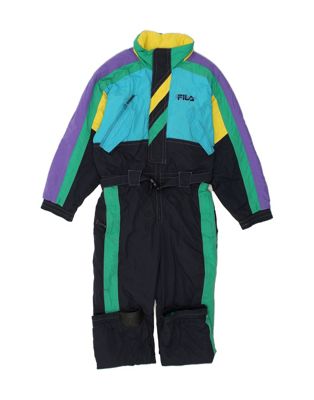Vintage Fila Size M Colourblock Hooded Ski Jumpsuit in Multicoloured