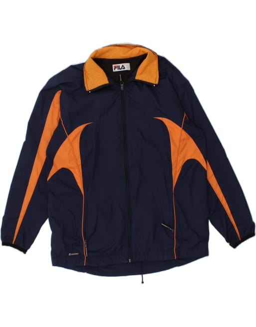Vintage Fila Size M Colourblock Tracksuit Top Jacket in Navy Blue