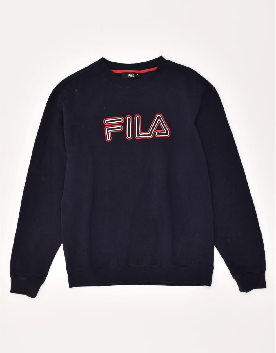 Vintage Fila Size S Graphic Sweatshirt Jumper in Navy Blue
