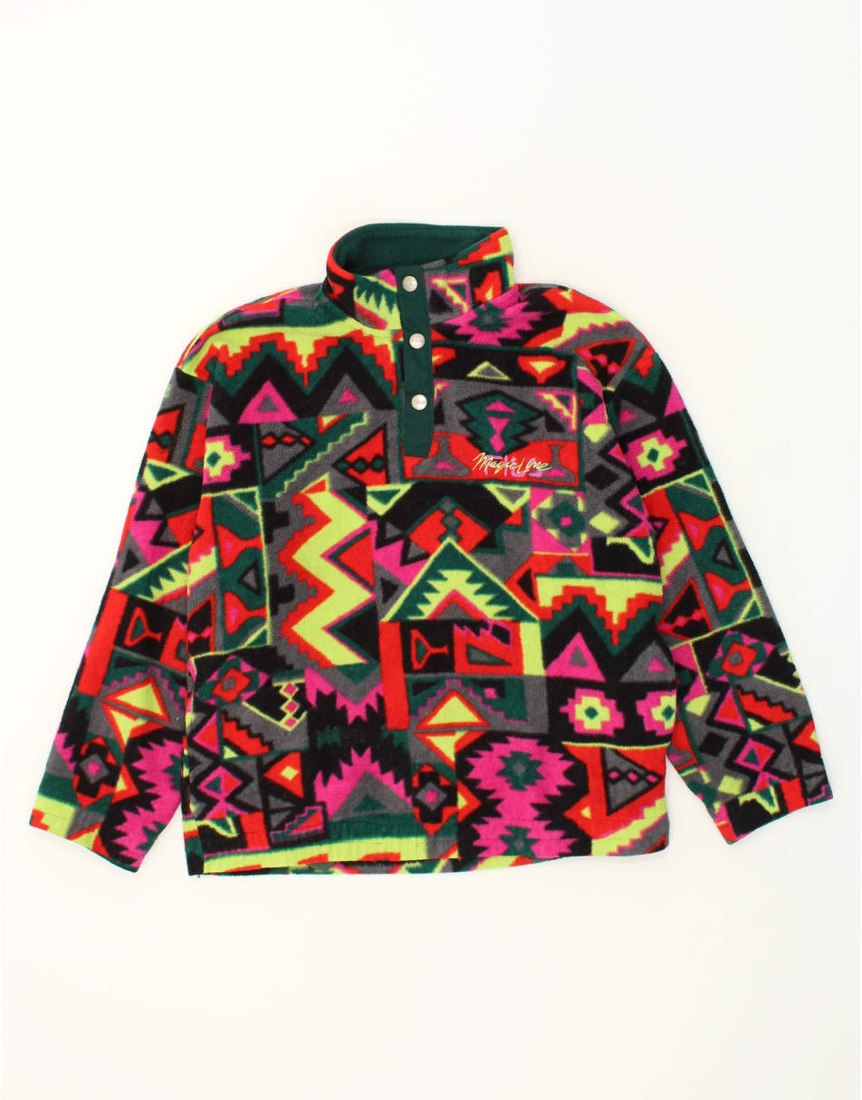 Vintage Fila Size S Patchwork Button Neck Fleece Jumper in Multicoloured
