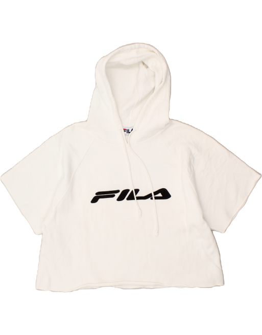 Vintage Fila Size XL Crop Short Sleeve Hoodie Jumper in White