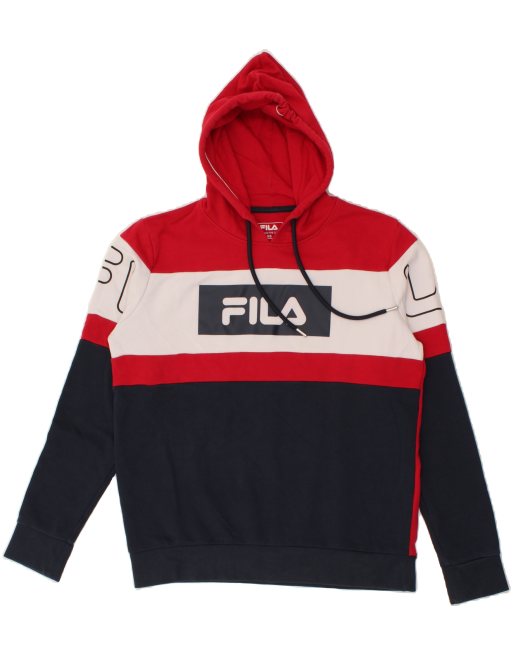 Vintage Fila Size XS Colourblock Graphic Hoodie Jumper in Red