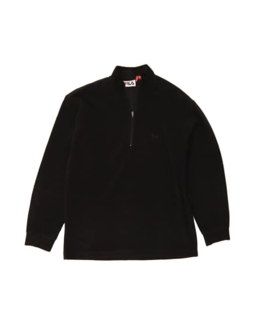 Vintage Fila Zip Neck Fleece Jumper Medium In Black