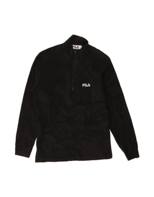 Vintage Fila Zip Neck Fleece Jumper Small In Black