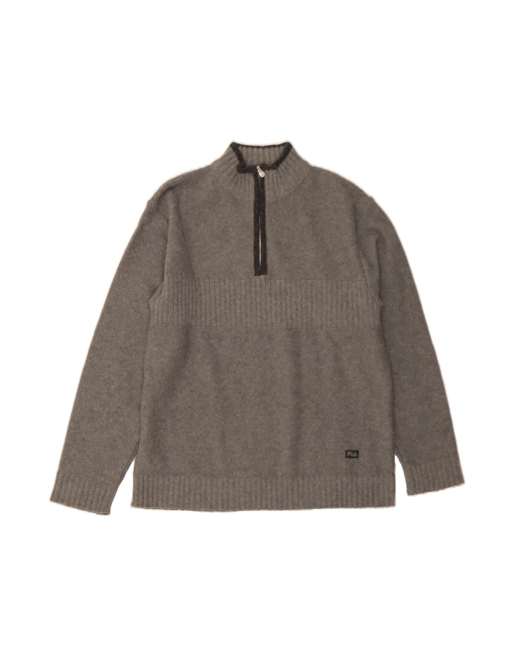 Vintage Fila Zip Neck Jumper Sweater Medium In Grey Wool