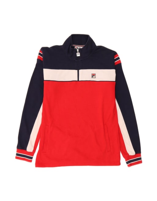 Vintage Fila Zip Neck Sweatshirt Jumper Medium In Blue Colourblock