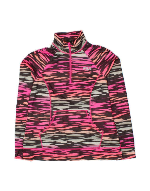 Vintage Fila Zip Neck Sweatshirt Jumper UK 16 Large In Pink Striped