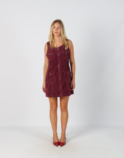 Vintage Fish Bone S cord dress in purple - view 1
