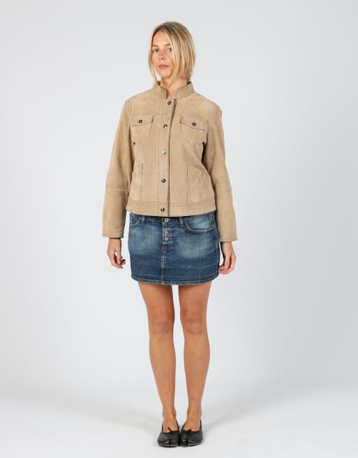 Vintage Fish Bone S denim mini skirt in blue
