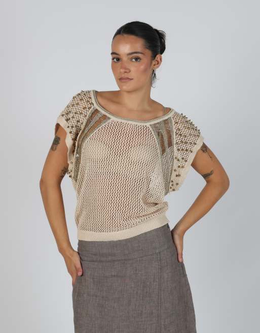 Vintage Flam Mode S knitted top in cream