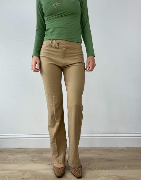 Vintage flared trousers belted in beige - view 1