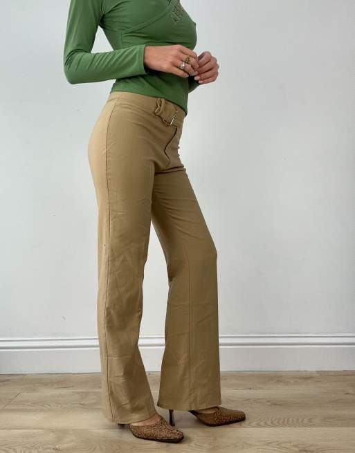 Vintage flared trousers belted in beige, 3 of 4