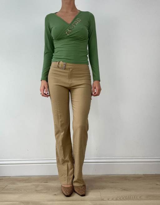 Vintage flared trousers belted in beige, 4 of 4