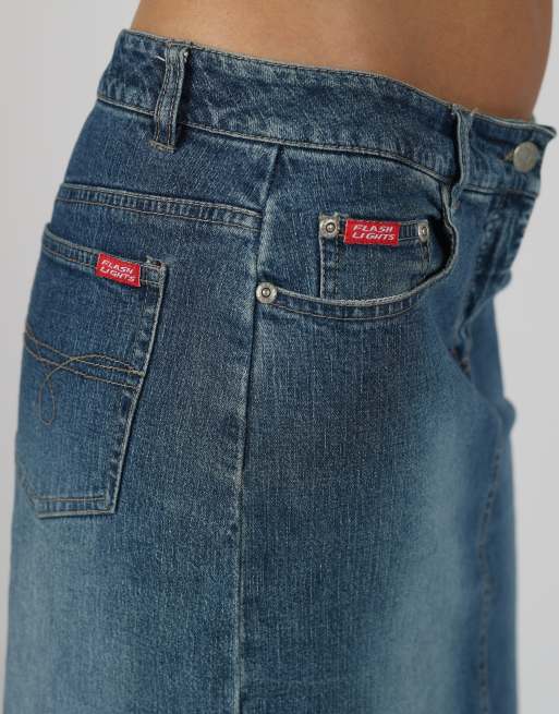 Vintage Flash Light M denim midi skirt in blue, 4 of 4