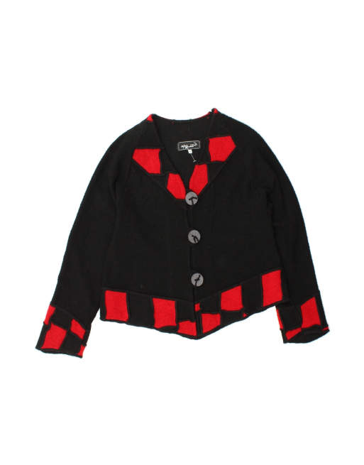Vintage Fleece 3 Button Blazer Jacket UK 10 Small In Black Colourblock