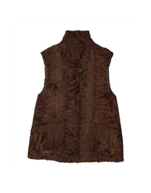 Vintage Fleece Gilet UK 12 Medium In Brown