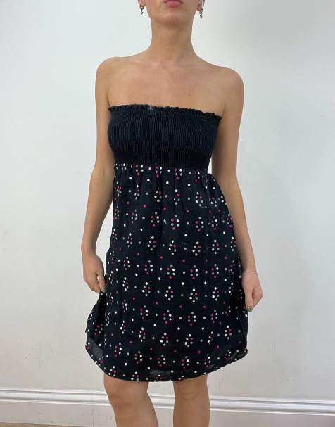 Vintage floral bandeau dress in black - view 1