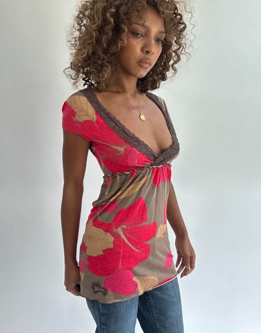 Vintage floral blouse in red, 4 of 4