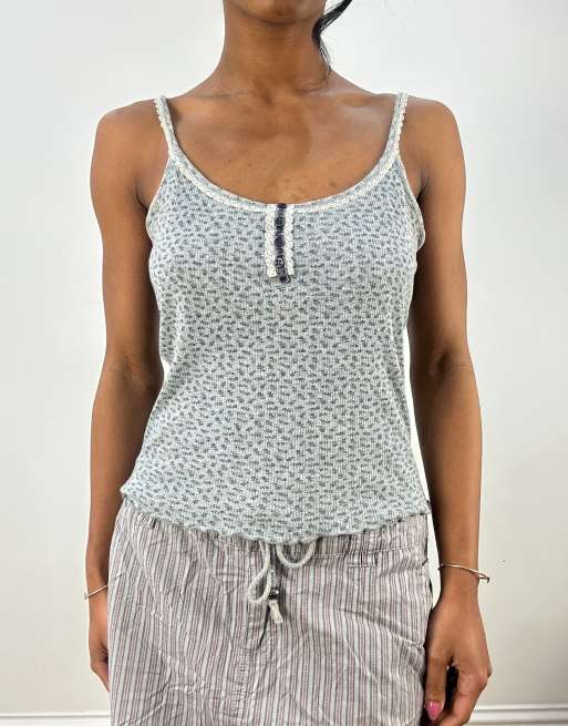 Vintage floral cami top with button detail in grey