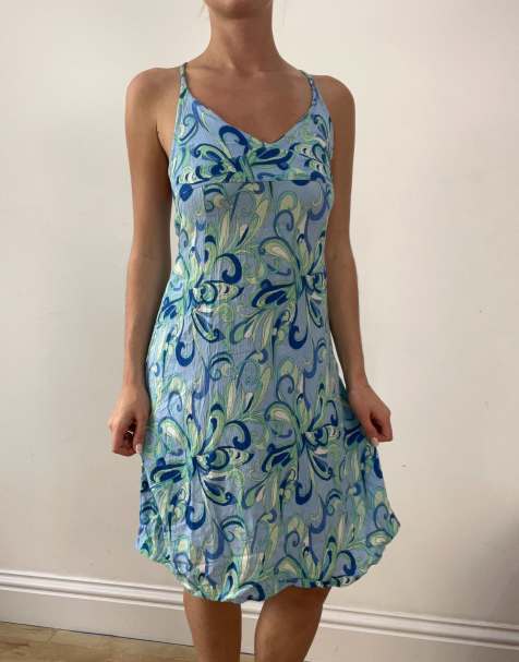Vintage floral dress in blue - view 1