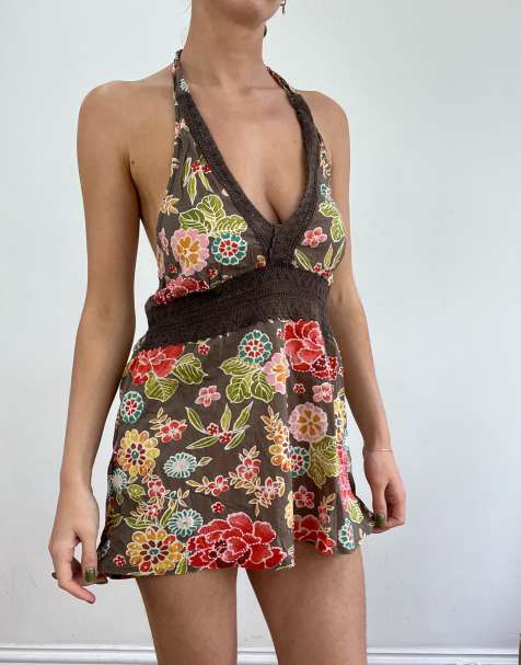 Vintage floral dress in brown - view 1