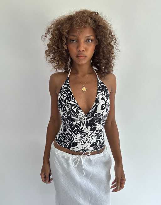 Vintage floral halterneck top in black, 1 of 6