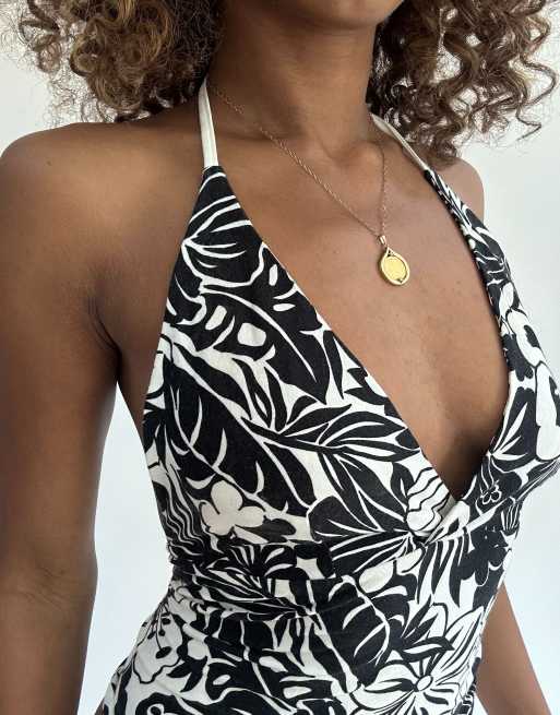 Vintage floral halterneck top in black, 3 of 6