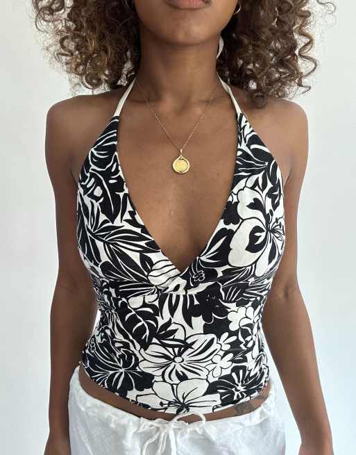 Vintage floral halterneck top in black, 6 of 6