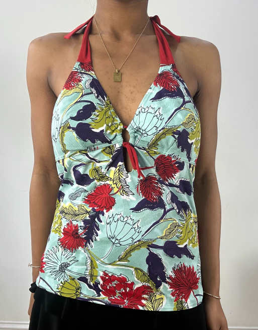Vintage floral halterneck top in blue