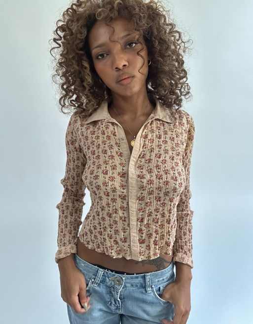 Vintage floral long sleeve top in pink, 1 of 4