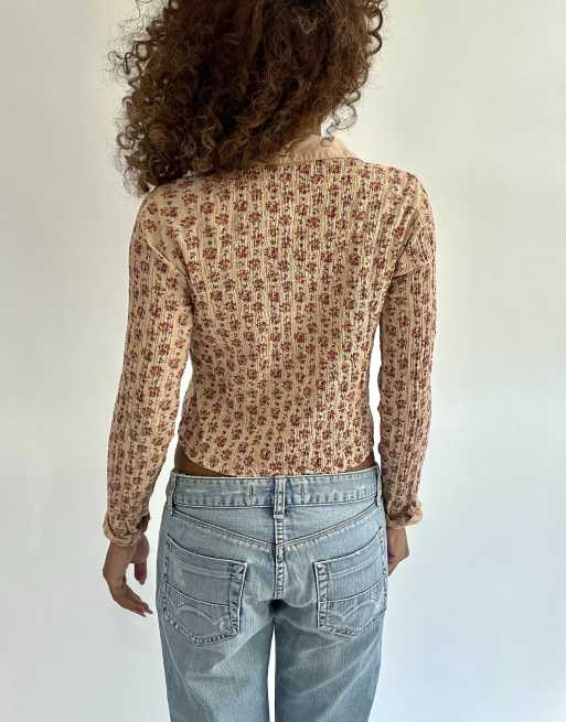 Vintage floral long sleeve top in pink, 2 of 4