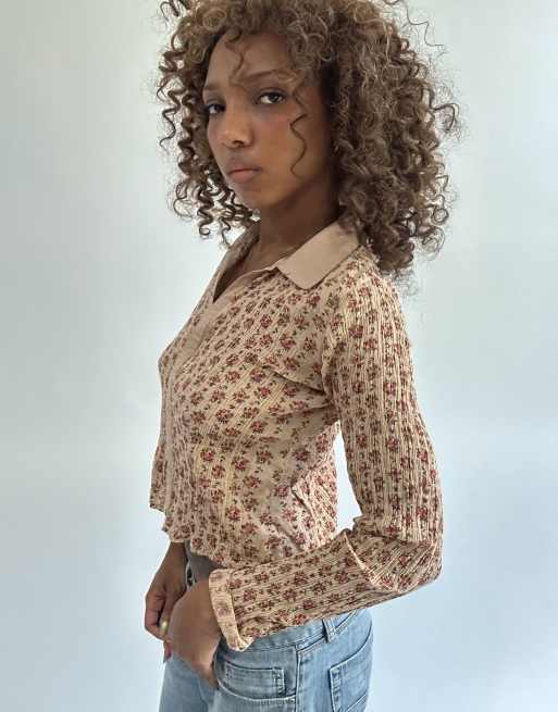 Vintage floral long sleeve top in pink, 4 of 4