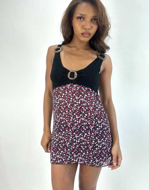Vintage floral mesh overlay cami dress in pink - view 1